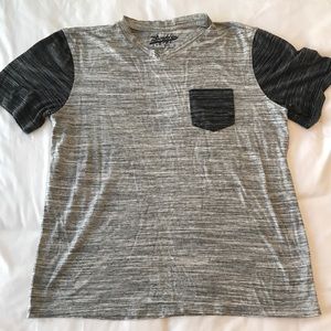 Men’s Grey and black v-neck t-shirt. Large